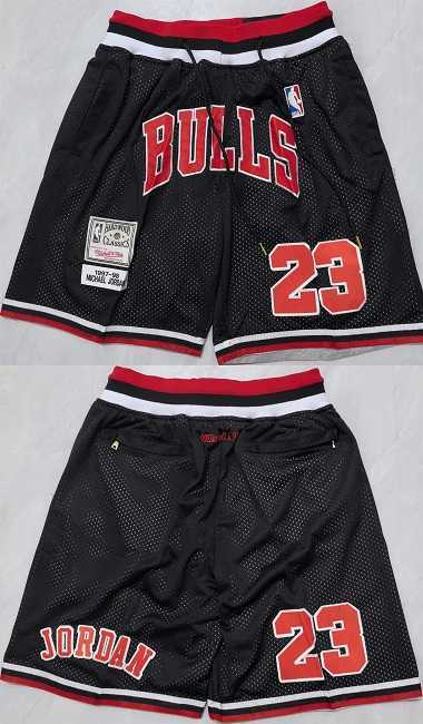 Men%27s Chicago Bulls #23 Michael Jordan Black Shorts (Run Small)->nba shorts->NBA Jersey