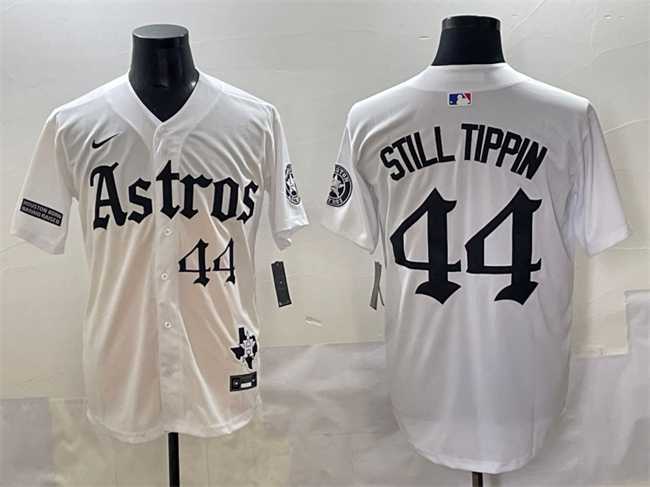Men%27s Houston Astros #44 Still Tippin White Gothic %27Houston Born Barrio Raised%27 Limited Stitched Baseball Jersey->houston astros->MLB Jersey
