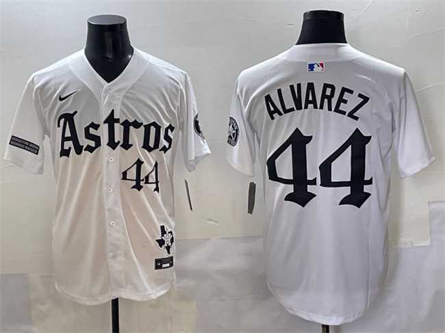 Men%27s Houston Astros #44 Yordan Alvarez White Gothic %27Houston Born Barrio Raised%27 Limited Stitched Baseball Jersey->houston astros->MLB Jersey