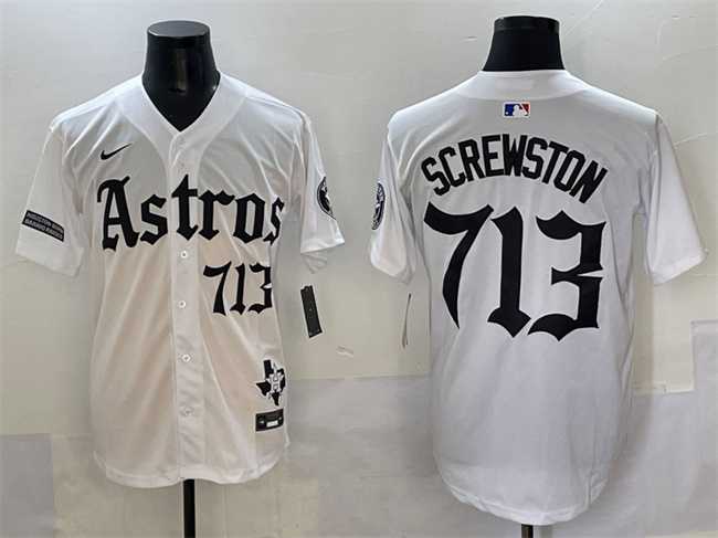 Men%27s Houston Astros #713 Screwston White Gothic %27Houston Born Barrio Raised%27 Limited Stitched Baseball Jersey->houston astros->MLB Jersey
