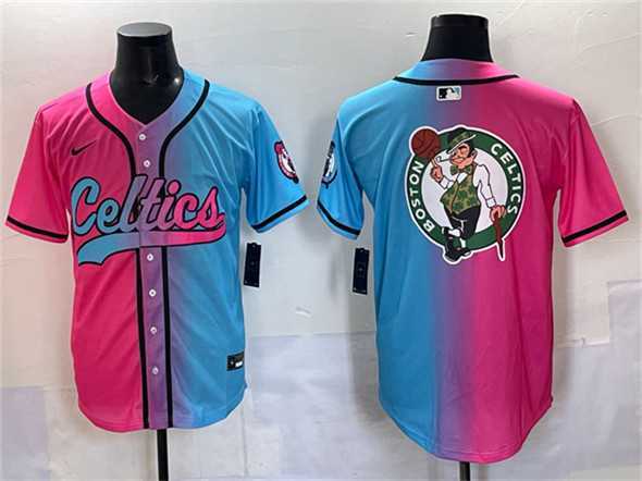 Men%27s Boston Celtics Team Big Logo Pink Blue Limited Stitched Baseball Jersey->los angeles lakers->NBA Jersey