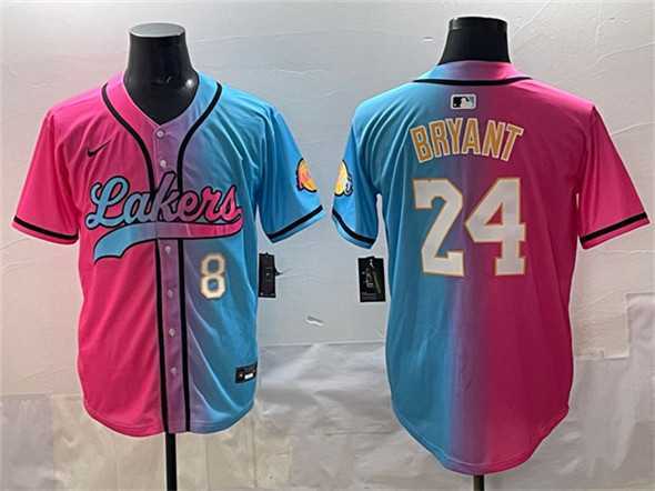 Men%27s Los Angeles Lakers Front #8 Back #24 Kobe Bryant Pink Blue Limited Stitched Jersey->los angeles lakers->NBA Jersey
