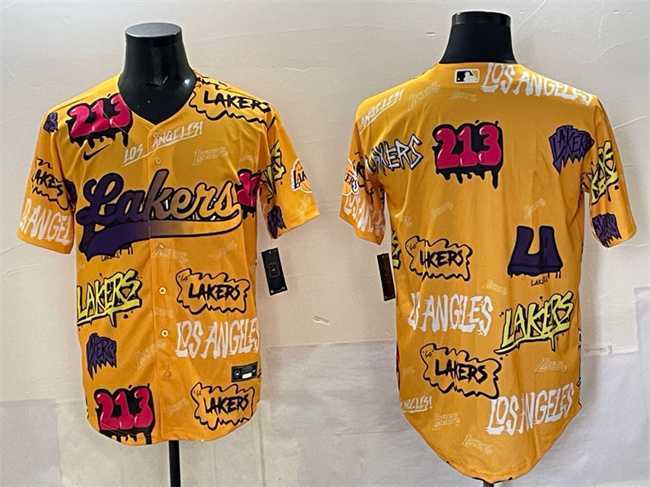 Men%27s Los Angeles Lakers Blank Yellow Limited Stitched Baseball Jersey->los angeles lakers->NBA Jersey
