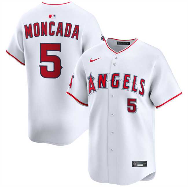 Men%27s Los Angeles Angels #5 Yoan Moncada White Home Limited Stitched Baseball Jersey Dzhi->los angeles angels->MLB Jersey