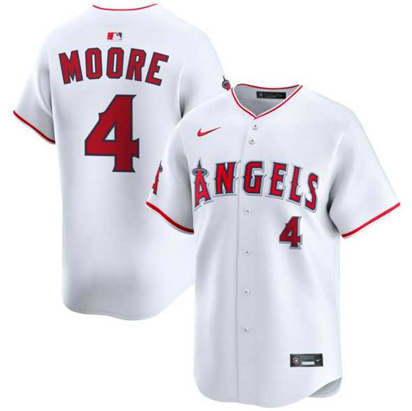 Men%27s Los Angeles Angels #4 Christian Moore White Home Limited Stitched Baseball Jersey Dzhi->los angeles angels->MLB Jersey