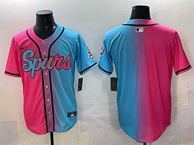 Mens San Antonio Spurs Blank Pink Blue Limited Stitched Baseball Jersey->san antonio spurs->NBA Jersey