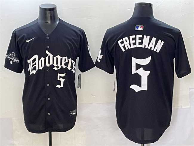Men%27s Los Angeles Dodgers #5 Freddie Freeman Black 2025 LA Gothic Style With 2024 World Series Champions Patch Vapor Premier Limited Stitched Baseball Jersey->los angeles dodgers->MLB Jersey