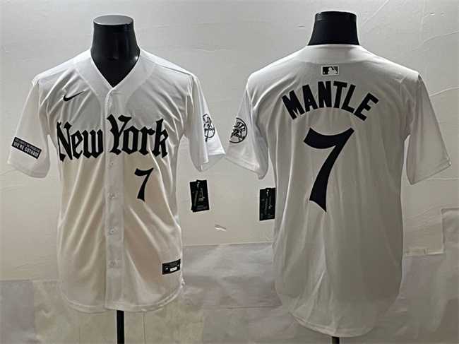 Men%27s New York Yankees #7 Mickey Mantle White %27Gothic Legacy Edition%27 Vapor Premier Limited Stitched Baseball Jersey->new york yankees->MLB Jersey