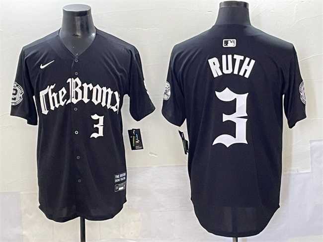 Men%27s New York Yankees #3 Babe Ruth Black %27Gothic Legacy Edition%27 Vapor Premier Limited Stitched Baseball Jersey->new york yankees->MLB Jersey
