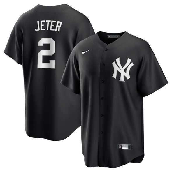 Men%27s New York Yankees #2 Derek Jeter Black Lights Out Limited Stitched Baseball Jersey Dzhi->new york yankees->MLB Jersey