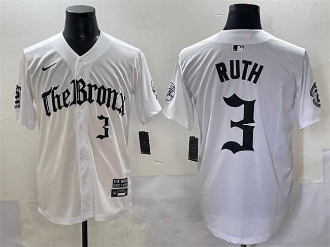 Men%27s New York Yankees #3 Babe Ruth White %27Gothic Legacy Edition%27 Vapor Premier Limited Stitched Baseball Jersey->new york yankees->MLB Jersey