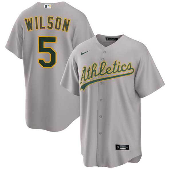 Mens Oakland Athletics #5 Jacob Wilson Gray 2024 Away Limited Stitched Jersey Dzhi->oakland athletics->MLB Jersey