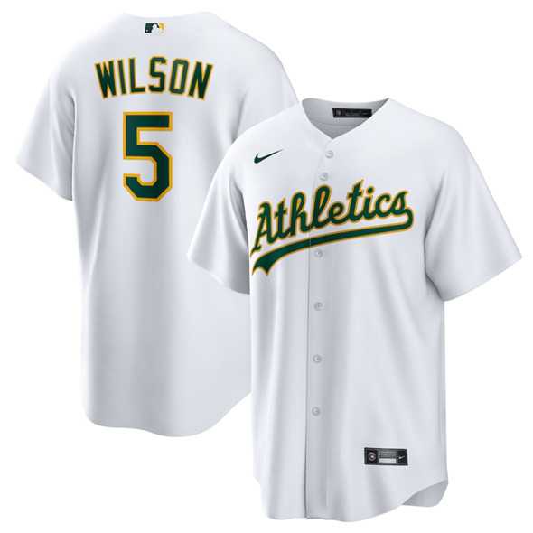 Mens Oakland Athletics #5 Jacob Wilson White Cool Base Stitched Jersey Dzhi->oakland athletics->MLB Jersey