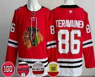 Men%27s Chicago Blackhawks #86 Teuvo Teravainen Red 100 Years Anniversary Authentic Jersey->dallas stars->NHL Jersey