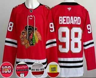 Men%27s Chicago Blackhawks #98 Connor Bedard Red 100 Years Anniversary Authentic Jersey->dallas stars->NHL Jersey