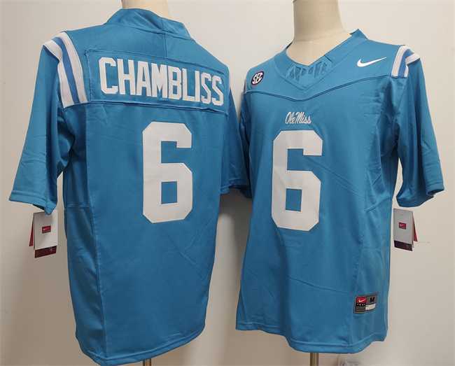 Mens Ole Miss Rebels #6 Trinidad Chambliss Blue 2025 F.U.S.E. Stitched jersey->ole miss rebels->NCAA Jersey