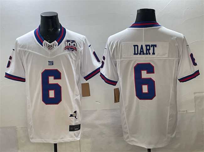 Men%27s New York Giants #6 Jaxson Dart White 2025 Draft F.U.S.E. 100th Season & State Patch Vapor Limited Stitched Jersey->new york giants->NFL Jersey