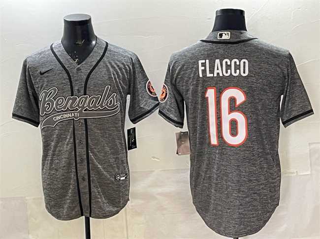 Men%27s Cincinnati Bengals #16 Joe Flacco Grey With Patch Cool Base Stitched Baseball Jersey->cincinnati bengals->NFL Jersey
