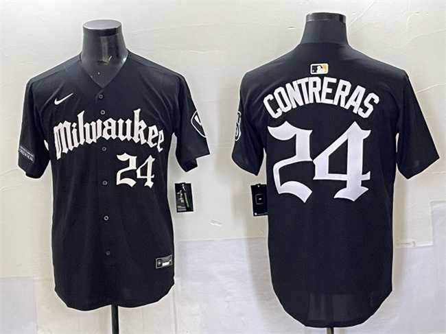 Men%27s Milwaukee Brewers #24 William Contreras Black %27Gothic 414 Shadows Edition%27 Vapor Premier Limited Stitched Jersey->milwaukee brewers->MLB Jersey