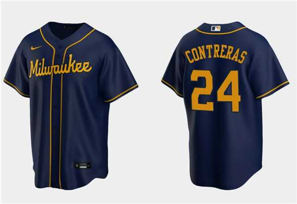 Men%27s Milwaukee Brewers #24 William Contreras Navy Cool Base Stitched Jersey->2025 mlb all-star->MLB Jersey