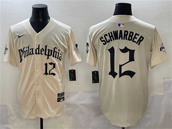 Men%27s Philadelphia Phillies #12 Kyle Schwarber Cream Gothic Vapor Limited Stitched Jersey->philadelphia phillies->MLB Jersey