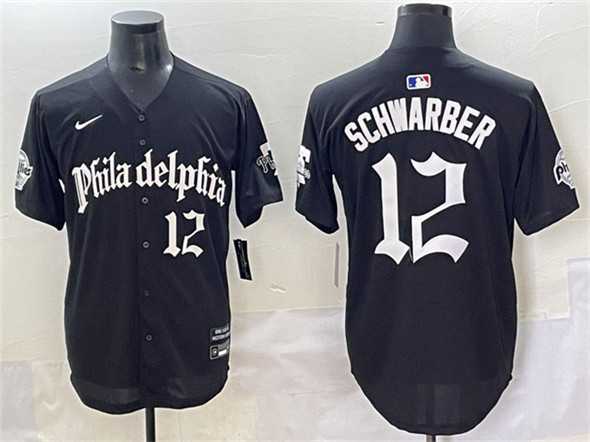 Men%27s Philadelphia Phillies #12 Kyle Schwarber Black Gothic Vapor Limited Stitched Jersey->philadelphia phillies->MLB Jersey