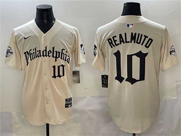 Men%27s Philadelphia Phillies #10 J.T. Realmuto Cream Gothic Vapor Limited Stitched Jersey->philadelphia phillies->MLB Jersey