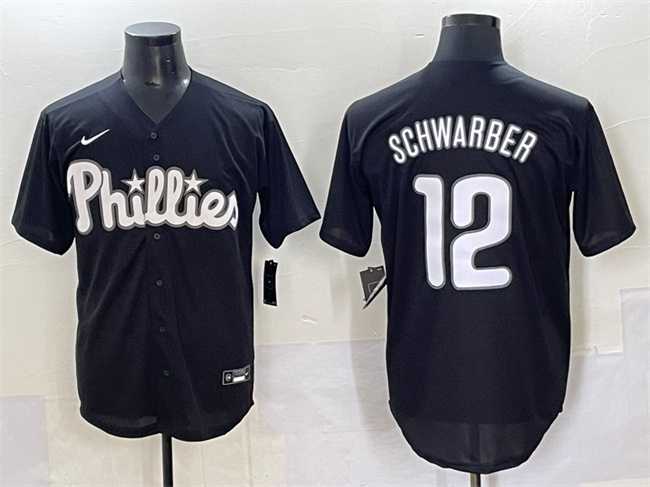 Men%27s Philadelphia Phillies #12 Kyle Schwarber Black Lights Out Limited Stitched Baseball Jersey->philadelphia phillies->MLB Jersey