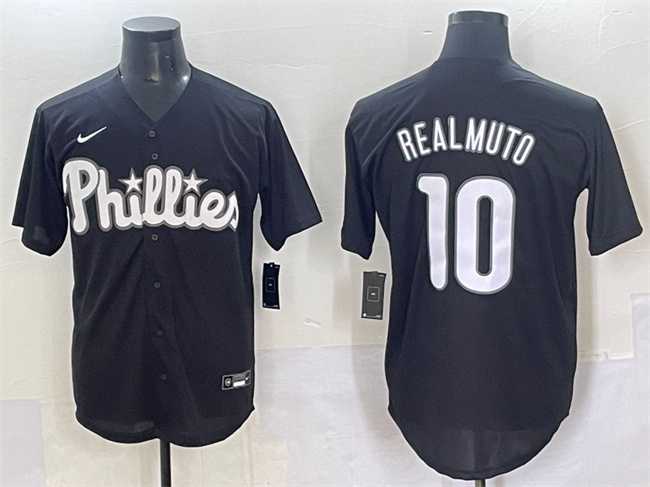 Men%27s Philadelphia Phillies #10 J.T. Realmuto Black Lights Out Limited Stitched Baseball Jersey->philadelphia phillies->MLB Jersey
