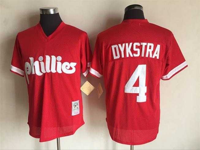 Men%27s Philadelphia Phillies #4 Lenny Dykstra Mitchell and Ness Red 1991 Throwback Stitched MLB Jersey->philadelphia phillies->MLB Jersey