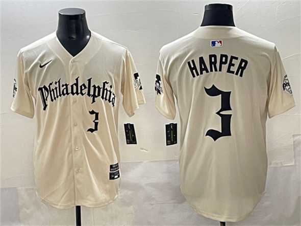 Men%27s Philadelphia Phillies #3 Bryce Harper Cream Gothic Vapor Limited Stitched Jersey->philadelphia phillies->MLB Jersey