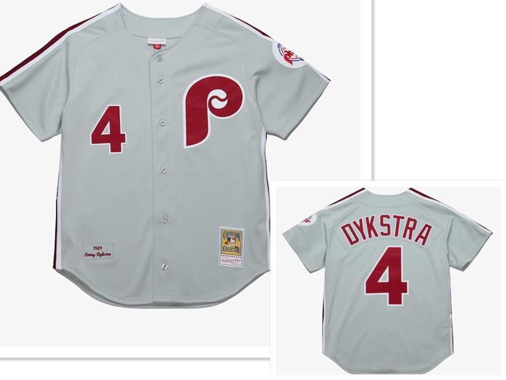 Men%27s Philadelphia Phillies #4 Lenny Dykstra Mitchell and Ness Grey 1989 Throwback Stitched MLB Jersey->philadelphia phillies->MLB Jersey