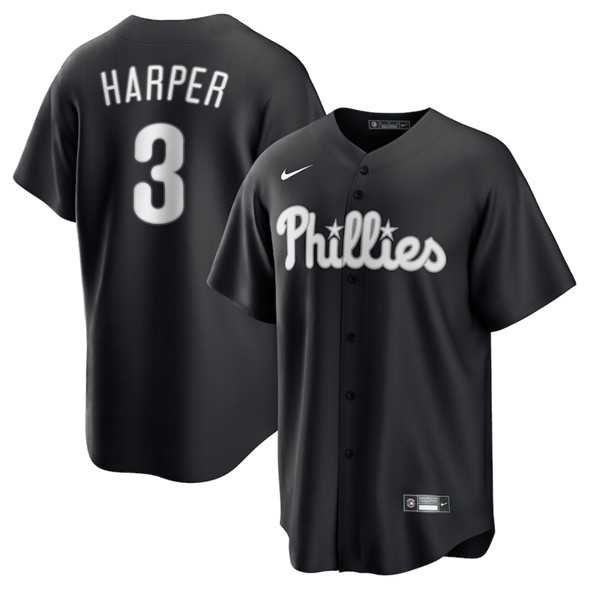 Men%27s Philadelphia Phillies #3 Bryce Harper Black Lights Out Limited Stitched Baseball Jersey Dzhi->oakland athletics->MLB Jersey