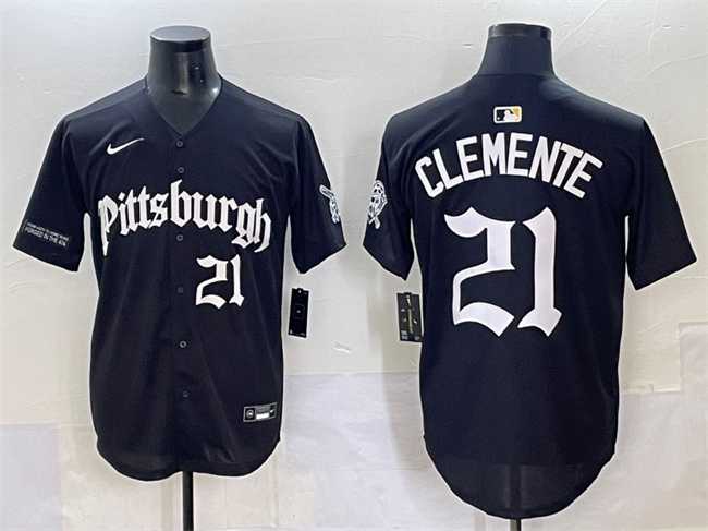 Men%27s Pittsburgh Pirates #21 Roberto Clemente Black %27Gothic Steel City Edition%27 Vapor Limited Stitched Baseball Jersey->philadelphia phillies->MLB Jersey