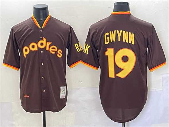 Men%27s San Diego Padres #19 Tony Gwynn Brown Throwback Stitched Baseball Jersey->san diego padres->MLB Jersey