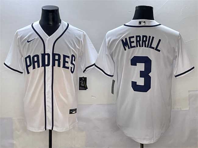 Men%27s San Diego Padres #3 Jackson Merrill White Cool Base Stitched Baseball Jersey->san diego padres->MLB Jersey