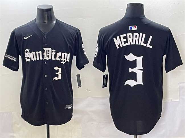 Men%27s San Diego Padres #3 Jackson Merrill Black Gothic Edition Vapor Limited Stitched Baseball Jersey->san diego padres->MLB Jersey
