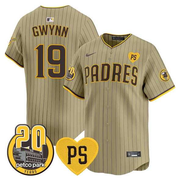 Men%27s San Diego Padres #19 Tony Gwynn Tan %27For Peter%27 And Petco Park 20th Patch Limited Stitched Baseball Jersey Dzhi->san diego padres->MLB Jersey