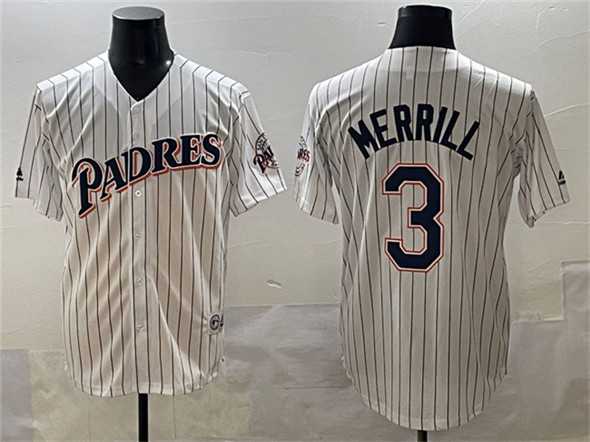 Men%27s San Diego Padres #3 Jackson Merrill White Throwback With Patch Cool Base Stitched Baseball Jersey->san diego padres->MLB Jersey