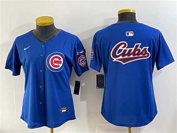 Women%27s Chicago Cubs Team Big Logo Royal %27Ryne Sandberg Tribute%27 Vapor Limited V3 Stitched Jersey->mlb womens jerseys->MLB Jersey