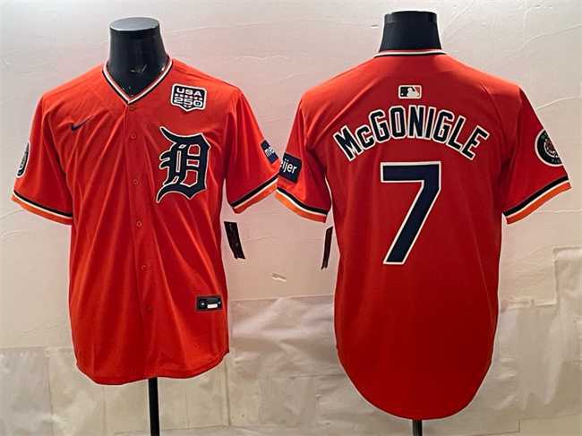 Men%27s Detroit Tigers #7 Kevin McGonigle Orange 2026 Alternate With Meijer Patch & USA 250%27 Patch Vapor Premier Limited Stitched Jersey Dzhi->detroit tigers->MLB Jersey