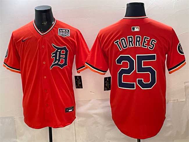 Men%27s Detroit Tigers #25 Gleyber Torres Orange 2026 Alternate USA 250%27 Patch Vapor Premier Limited Stitched Jersey Dzhi->detroit tigers->MLB Jersey