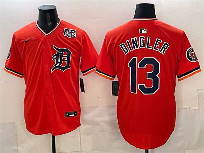 Men%27s Detroit Tigers #13 Dillon Dingler Orange 2026 Alternate USA 250%27 Patch Vapor Premier Limited Stitched Jersey Dzhi->detroit tigers->MLB Jersey