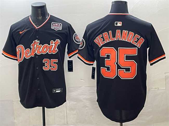 Men%27s Detroit Tigers #35 Justin Verlander Navy 2026 Alternate USA 250%27 Patch Vapor Premier Limited Stitched Jersey Dzhi->detroit tigers->MLB Jersey