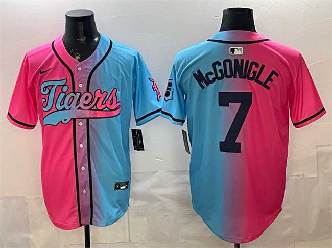 Men%27s Detroit Tigers #7 Kevin McGonigle Pink Blue Limited Stitched Jersey Dzhi->detroit tigers->MLB Jersey