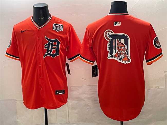Men%27s Detroit Tigers Team Big Logo Orange 2026 Alternate USA 250%27 Patch Vapor Premier Limited Stitched Jersey Dzhi->detroit tigers->MLB Jersey