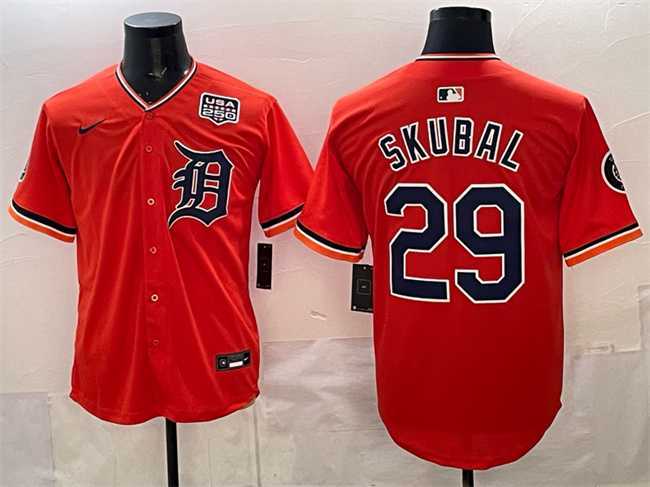 Men%27s Detroit Tigers #29 Tarik Skubal Orange 2026 Alternate USA 250%27 Patch Vapor Premier Limited Stitched Jersey Dzhi->detroit tigers->MLB Jersey