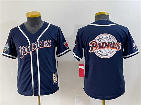 Youth San Diego Padres Team Big Logo Navy Throwback With Patch Stitched Baseball Jersey->mlb youth jerseys->MLB Jersey