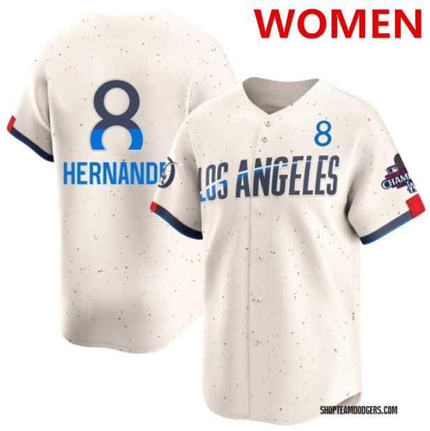 Women%27s Los Angeles Dodgers #8 Enrique Hernandez Cream 2024 World Series Champions Patch City Connect Limited Stitched Jersey Dzhi->mlb womens jerseys->MLB Jersey