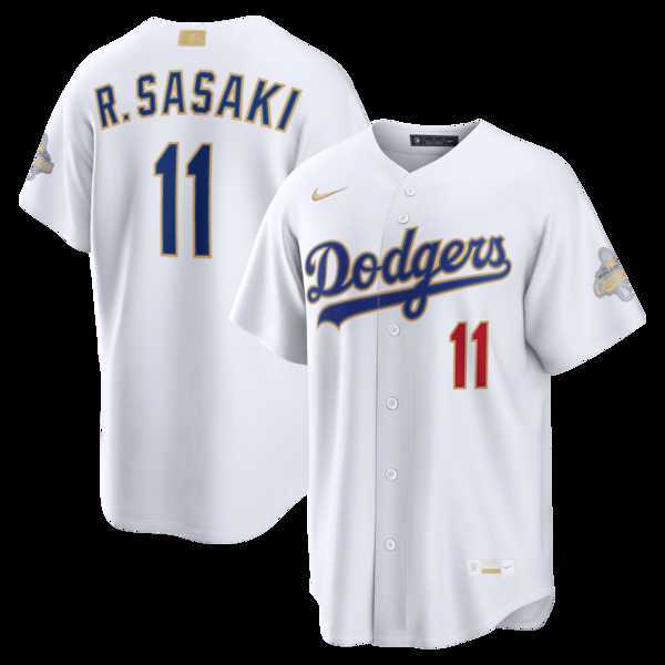 Men%27s Los Angeles Dodgers #11 Roki Sasaki Nike White 2026 Gold Collection Stadium Jersey Dzhi->los angeles dodgers->MLB Jersey